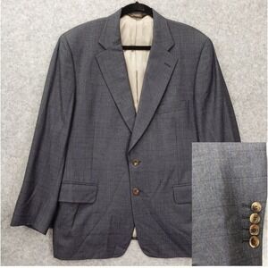 Vintage Paul STUART II Windowpane Check Sport Coat Mens 43R Blue Super 120s FLAW
